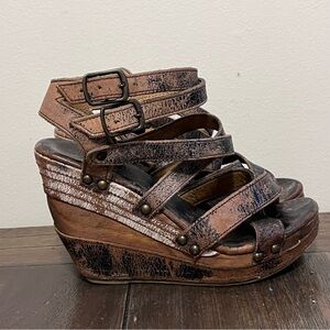 Bed Stu Brown Leather Platform Wedge Sandals Womens size 7
